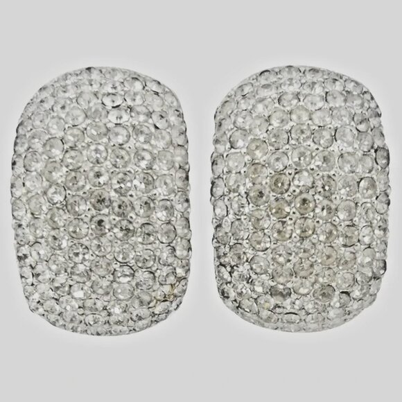 Vintage Ciner Clear Pave Rhinestone Clip-On HoopEarrings with Padded Clips - Picture 1 of 6